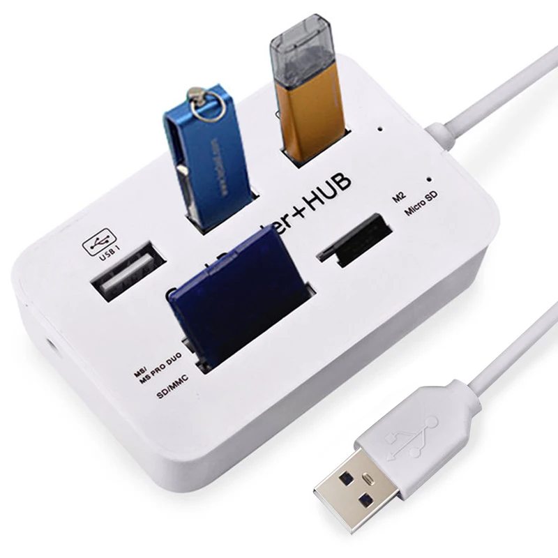 3 Port USB HUB with Card Reader Multi Splitter Combo for PC Laptop Support Micro TF SD M2 MS SDHC MMC Hub 2.0 | Компьютеры и офис