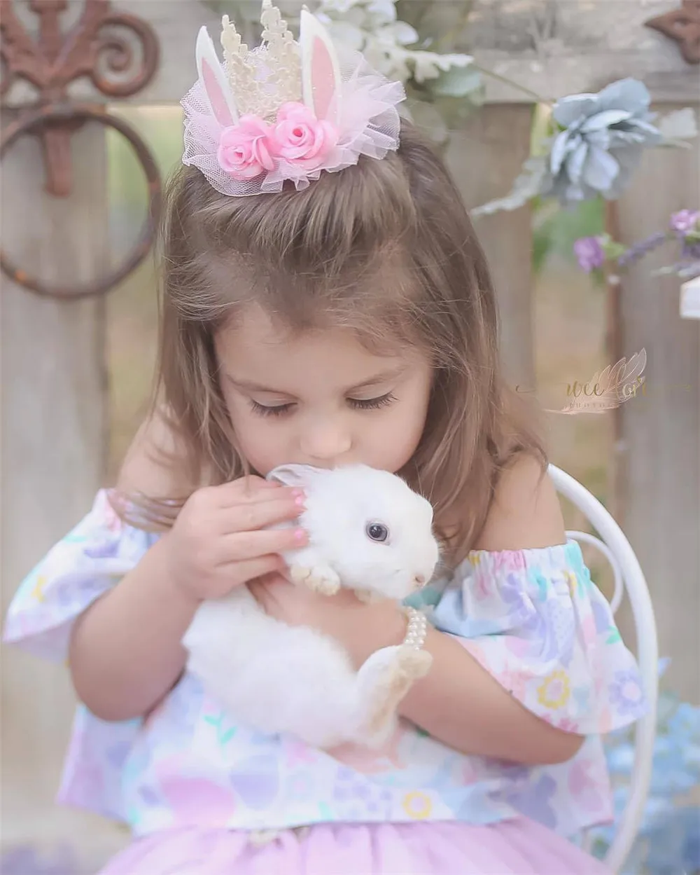 Новая детская кружевная Корона Кружевная повязка на голову с цветами BeBe кроличьи