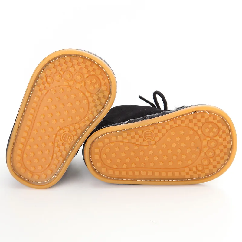 

New Suede Leather with Fur solid Newborn Baby boot toddler Girl boy First Walkers shoes lace-up super warm Plush boots