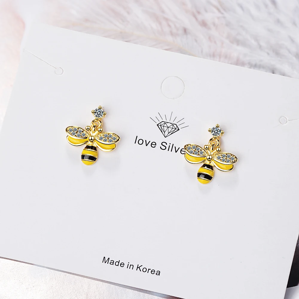 ANENJERY 925 Sterling Silver Epoxy Bee Earrings For Women Zircon oorbellen pendientes S-E766 | Украшения и аксессуары