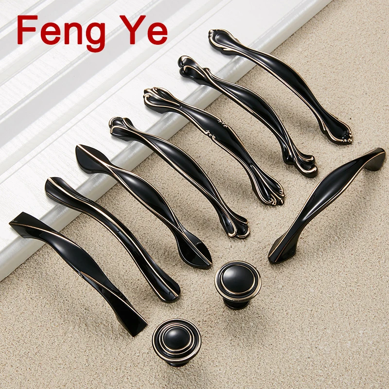 Feng Ye Zinc Handle Fuji black Cabinet Knobs And Handles Furniture Drawer kitchen Closet Door Dresser Knob PULL Hardware|Ручки шкафа| |