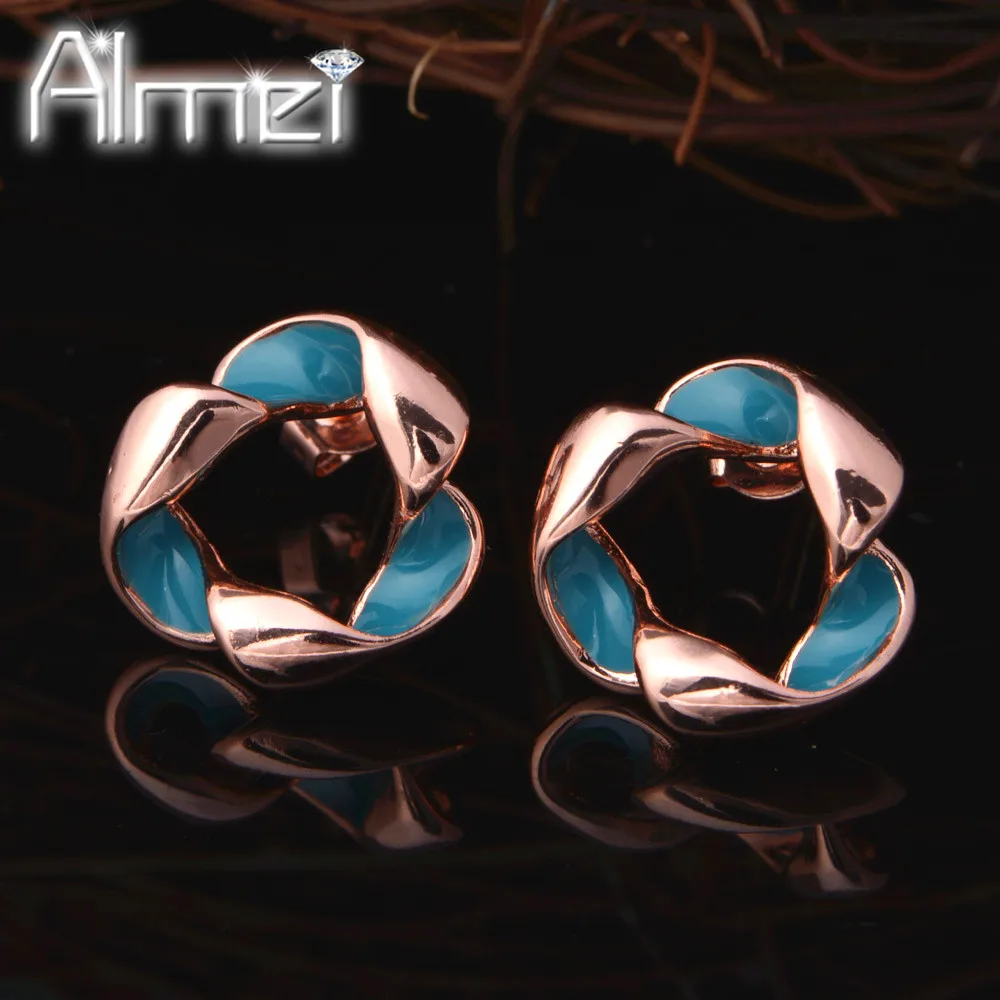 Sale 2017 Fashion Jewelry Cheap Rose Gold Color Black /Blue Wreath Stud Accessories Earrings for Woman Mother's Day Gift R458 |