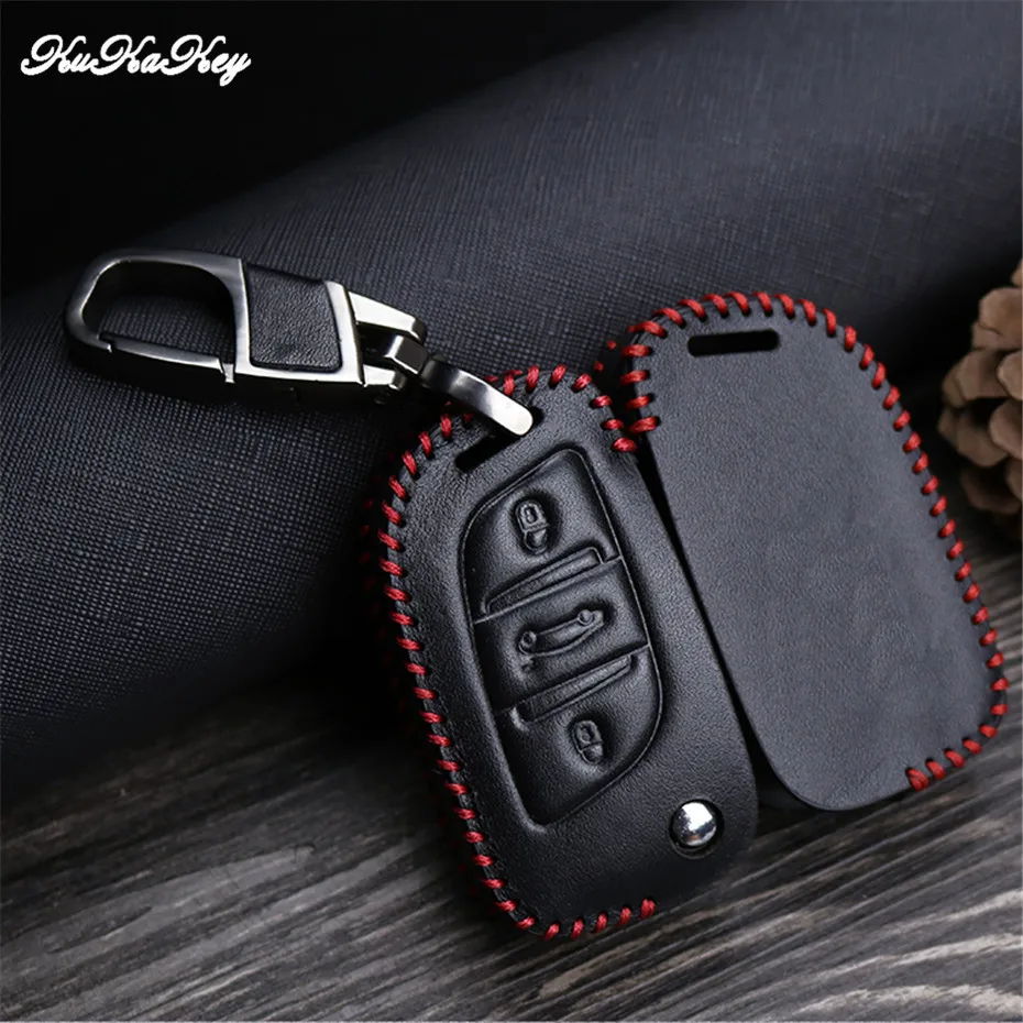 Раскладной чехол для ключей с 3 кнопками Peugeot 306 407 408 607 кожаный защитный