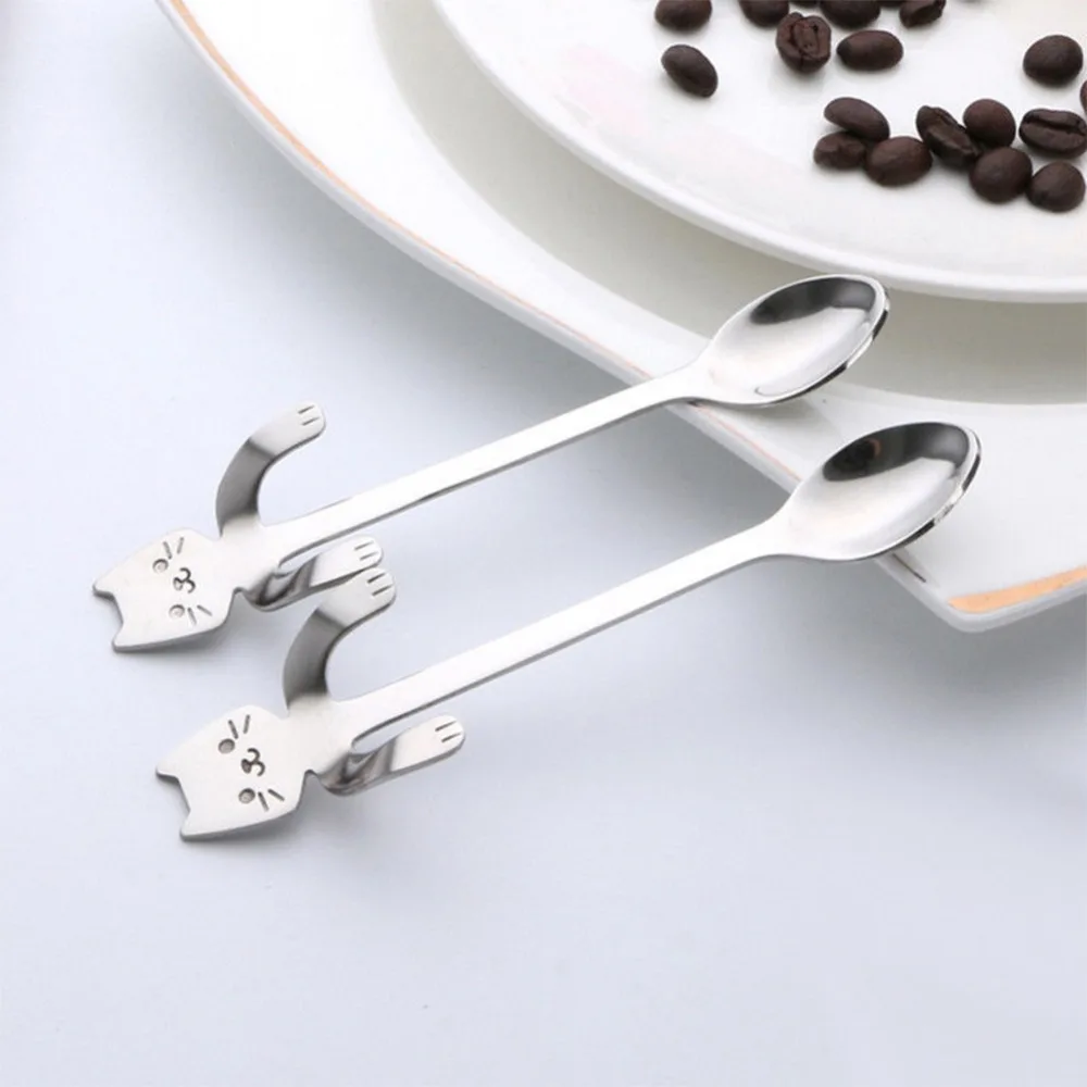 Imixlot 1Pc Stainless Steel Spoon Cute Cartoon Kitten Handle Special Design Pudding Coffee Unique Creative Tableware | Дом и сад
