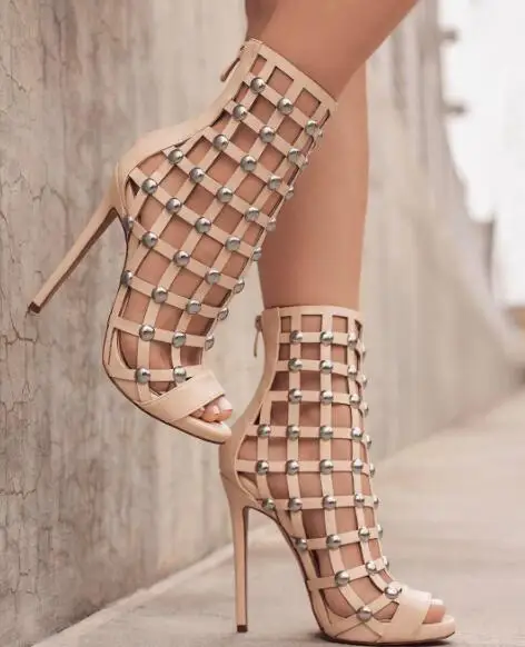 Модные серебристые женские ботильоны с открытым носком кожаные ремешки вырезами