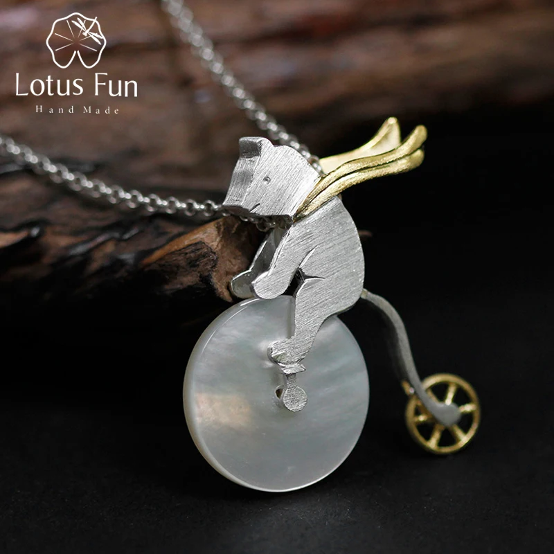 Lotus Fun реальные 925 серебро ручной работы Дизайн Fine Jewelry Симпатичные езда на велосипеде медведь подвеска без ожерелья для женщин