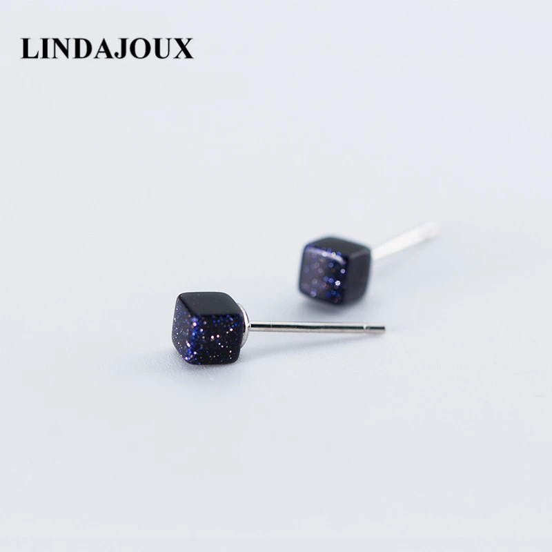 LINDAJOUX 4 мм фиолетовый квадратный камень 925 пробы серебряные серьги-гвоздики для
