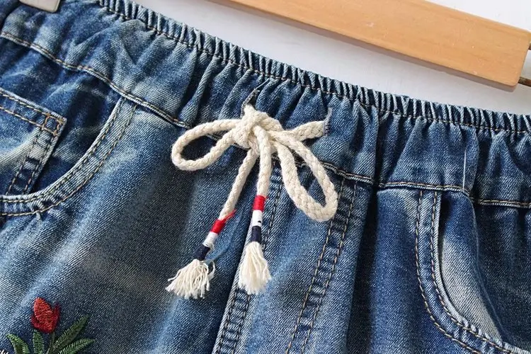 Летние женские шорты Sen с эластичной резинкой на талии цветочной вышивкой |