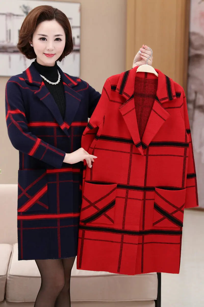 2017 осень-зима Для женщин Платья-свитеры плед длинный вязаный Рождество Свитеры