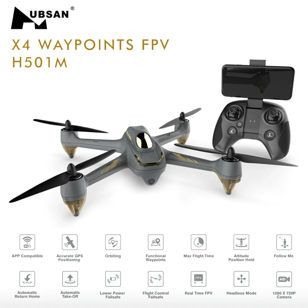 Квадрокоптер Hubsan H501M X4 Wi Fi FPV с бесщеточным Мотором/HD камера 720P/Удаленный