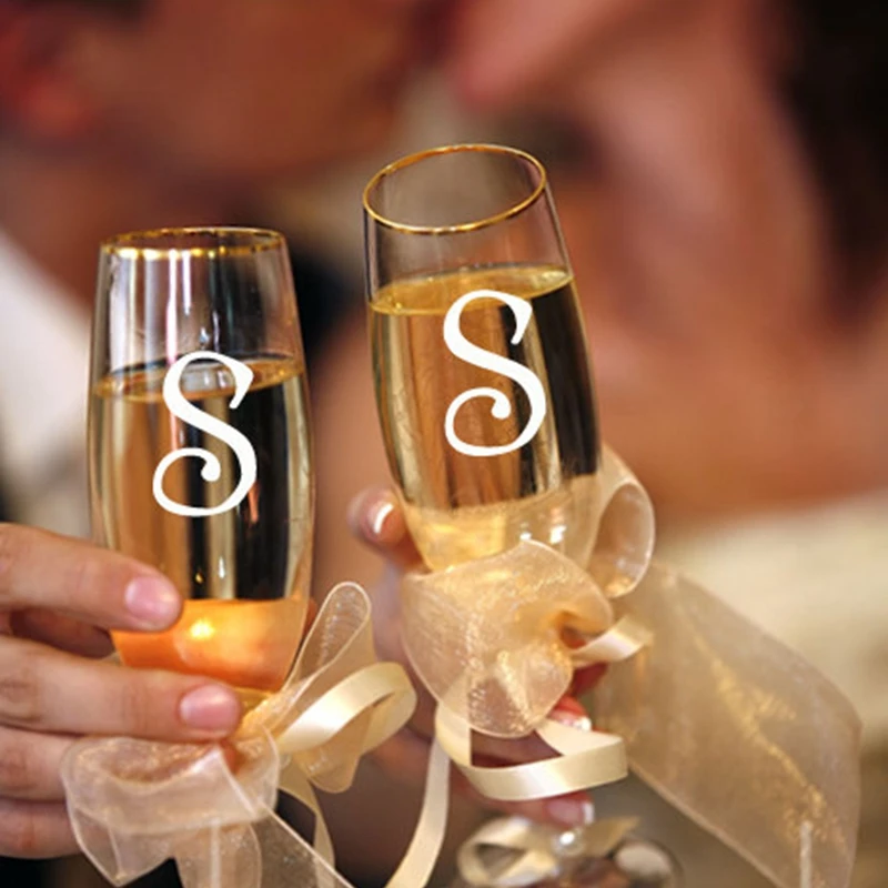 

10pcs/lot Free shipping Wedding Stickers , Monogram Decals for wine glasses, bridal shower, initial letters Wedding Decoration