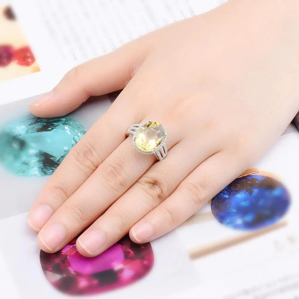 HUTANG 8.58ct лимонный цитрин Женское Обручальное кольцо натуральный драгоценный камень Твердые 925 пробы серебряные коктейльные кольца ювелирные украшения для подарка