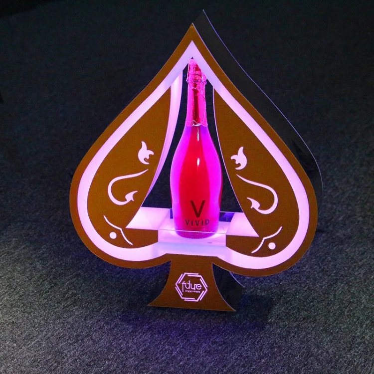 Goedkoop Nieuwe LED Poker Kaarten Vorm Lichtgevende Bier Wijn Fles Houder Gloeiende Champagne Cocktail Drinkware Houder Voor Bar Disco Party Decor