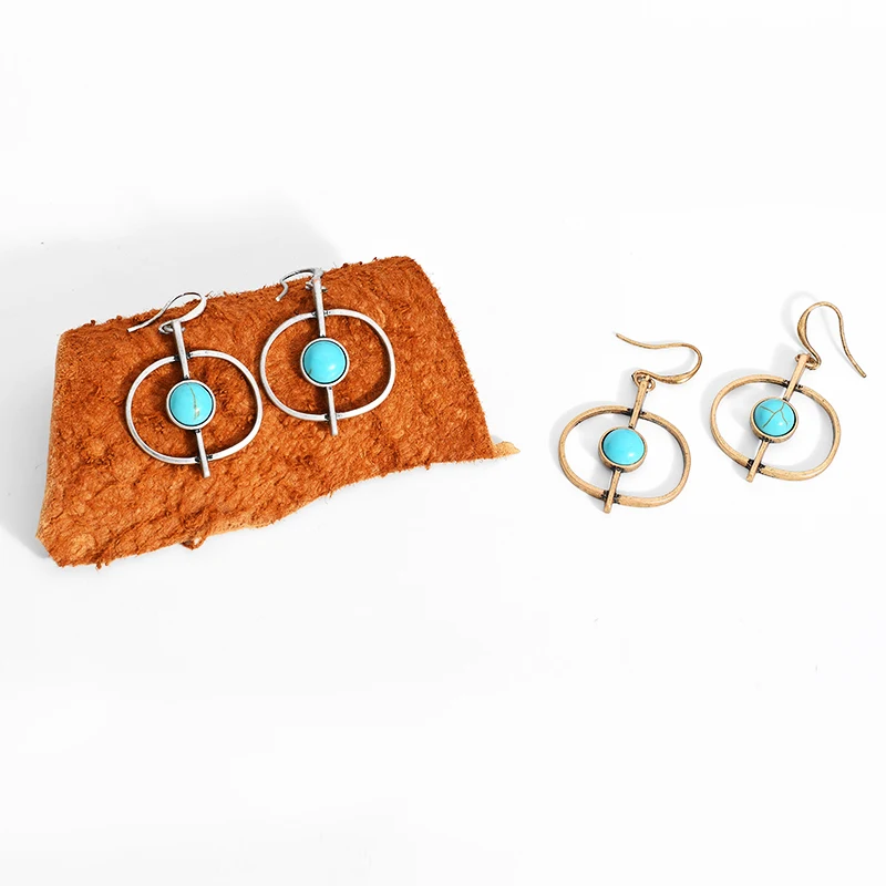 Женская обувь в богемном стиле с голубым камнем длинные Винтажные серьги