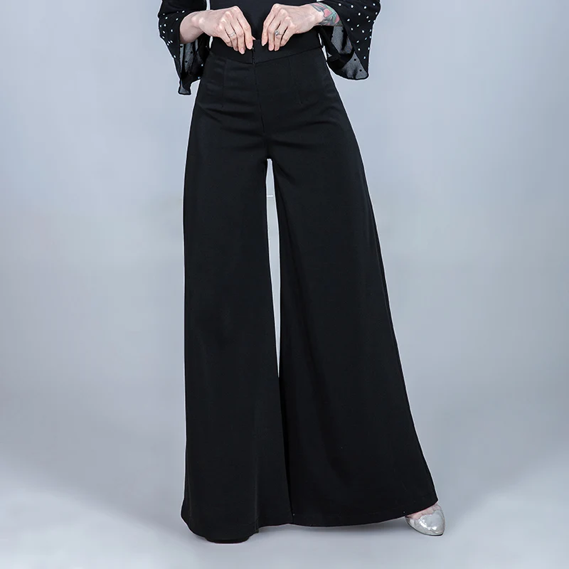 Black Pant Красные танцевальные костюмы для женщин, женские топы+ брюки, стандартный бальный зал, танцевальные широкие брюки для женщин, латинские черные танцевальные штаны BL1724 - Цвет: Black Pant