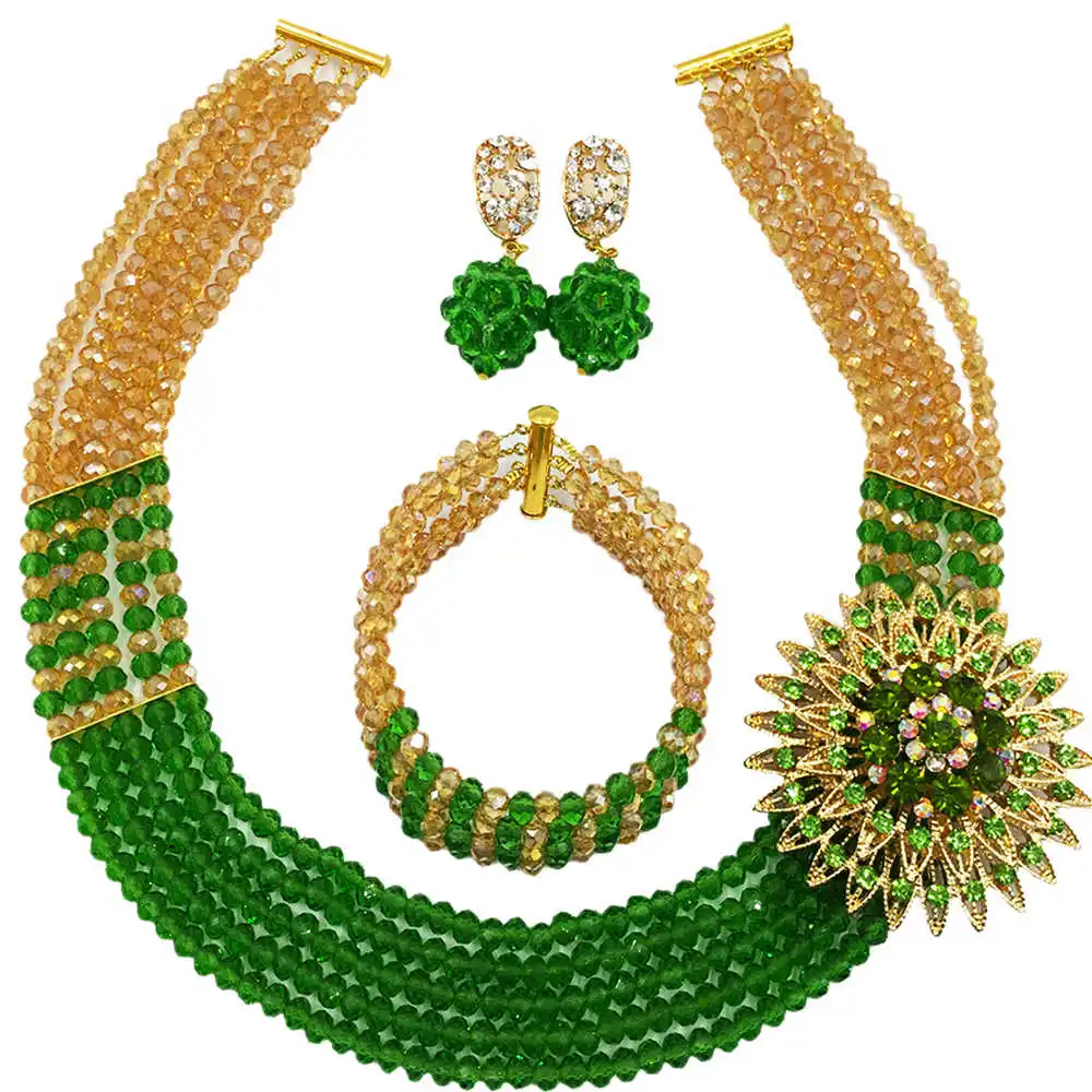 Зеленый Золотой AB Африканский Свадебный бисер нигерийский бисерный ювелирный