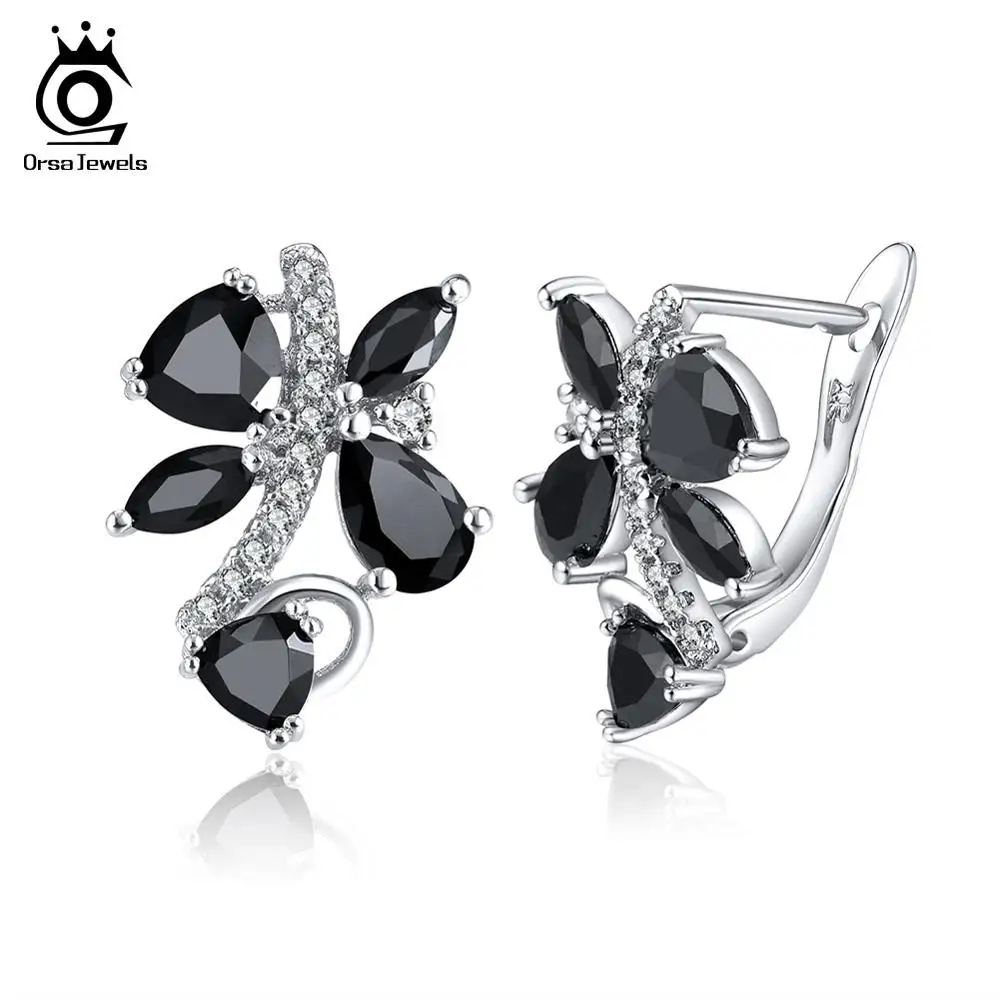 ORSA JEWELS, роскошные серьги-гвоздики для женщин, пять цветов, AAA кубический циркон, дополнительные вечерние серьги, модные женские ювелирные изделия OME56 - Окраска металла: Silver Black