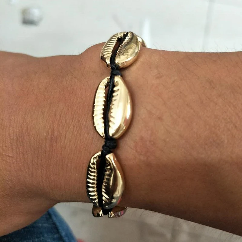 Модный браслет ручной работы золотой цвет сплав Морская ракушка дизайн Подвеска