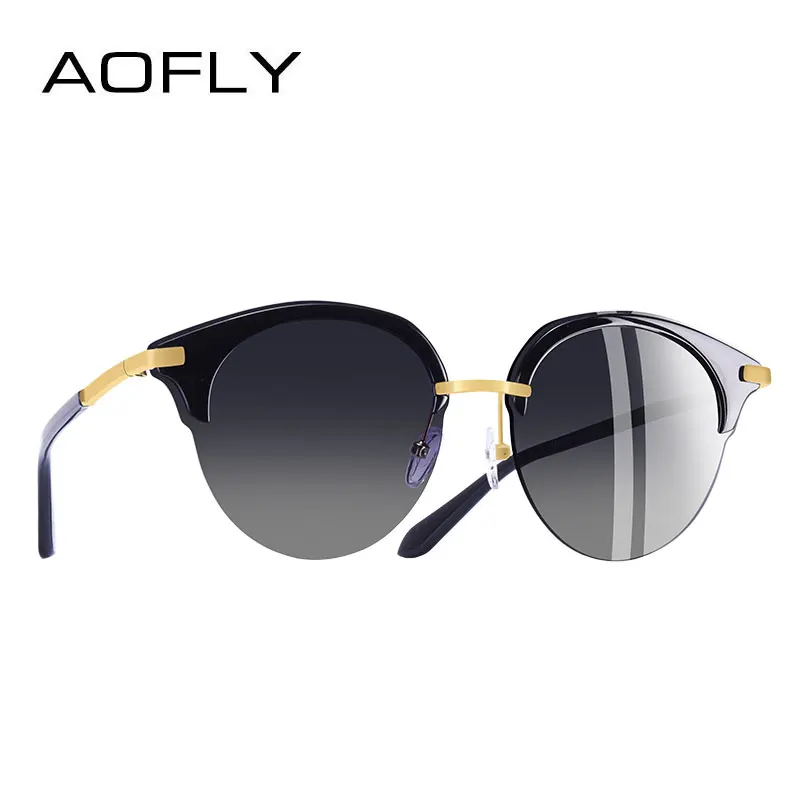 AOFLY, брендовые, дизайнерские, модные, кошачий глаз, солнцезащитные очки для женщин, Ретро стиль, полуоправа, солнцезащитные очки для женщин, без оправы, UV400, Gafas De Sol, A143 - Цвет линз: C1Gray