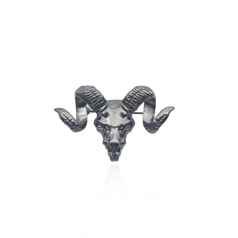Sheep Head black Винтаж жаждал треугольной брошь Булавки для Для женщин Для мужчин несколько слоев цепи крыла Корона Крест Череп Броши Шпильки воротник рубашки - Окраска металла: Sheep Head black