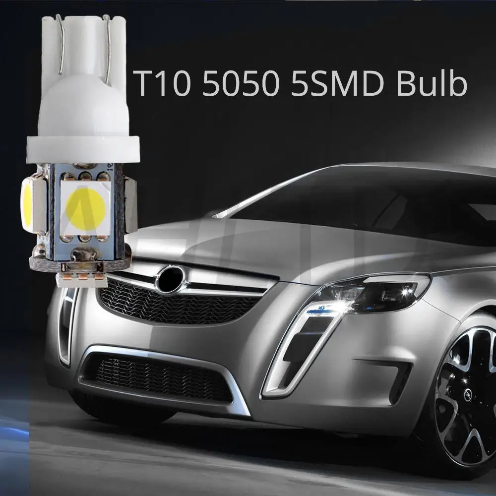 10 шт., Автомобильный светодиодный светильник T10 W5W 5050 5SMD, белый, красный, синий, клиновой светильник 168, 194, 192, DC 12 В, лампы для номерного знака, габаритный светильник, лампа для чтения, купольная лампа
