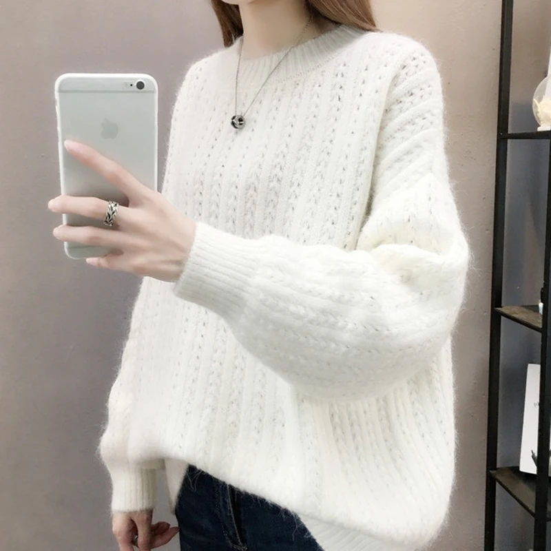 Women Knitted Sweaters Fashion Solid Color Loose Long Sleeve Jumper Autumn Winter Casual Pullovers Tops FP1386 | Женская одежда