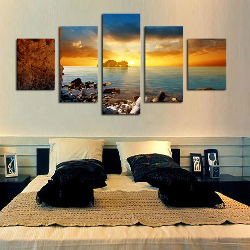 5 панелей (без рамки) картина из океана и Камня современный настенный Декор печать