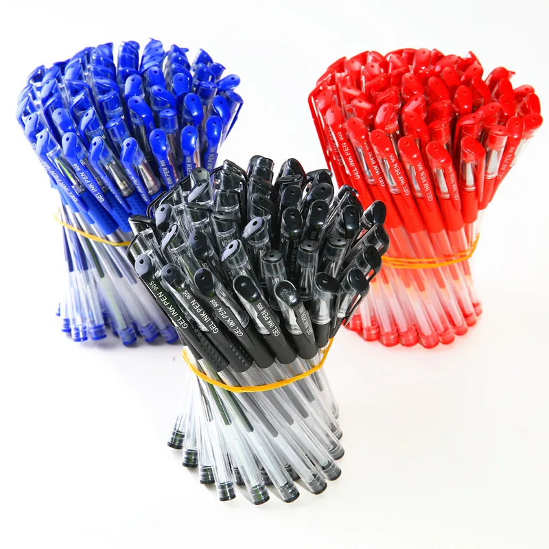 

100Pcs/set Red Blue Black ink Gel Pen 0.5mm European Standard Plastic Writing Pens Carbon Pen School Office Supplies Stationery