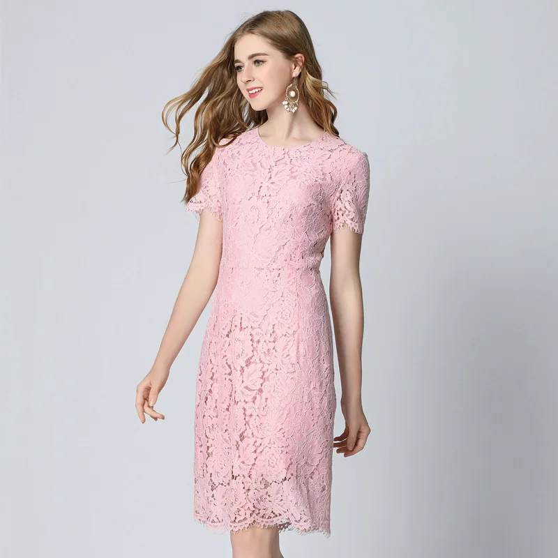 Женское кружевное платье с ресничками розовое большого размера лето 2021 | Женская