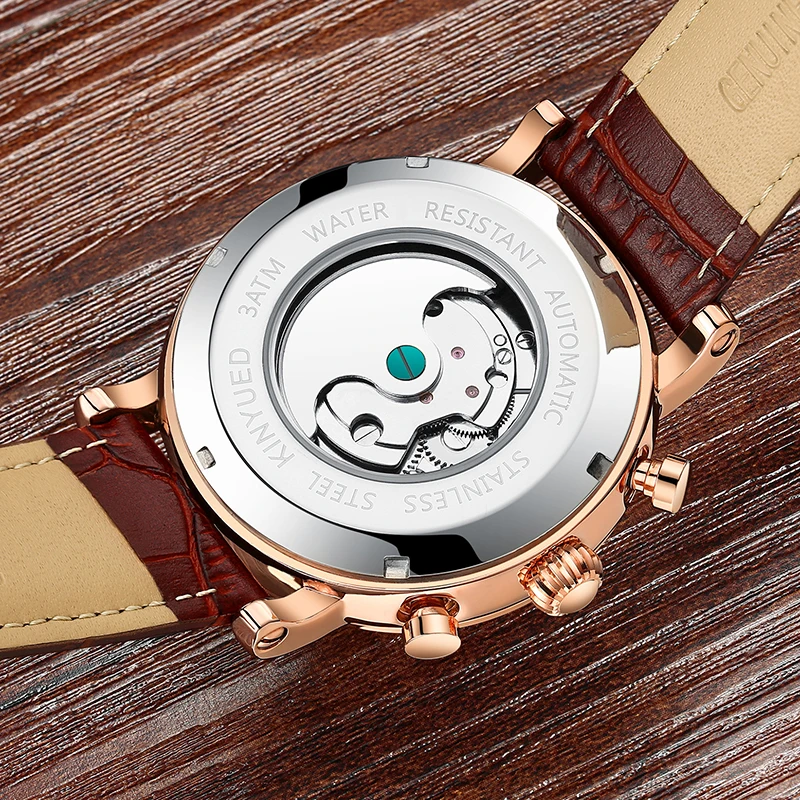 KINYUED Tourbillon Watch Men Perpetual Calendar Skeleton Mens Automatic Mechanical Watches Multifuntional Relogio Masculino | Наручные