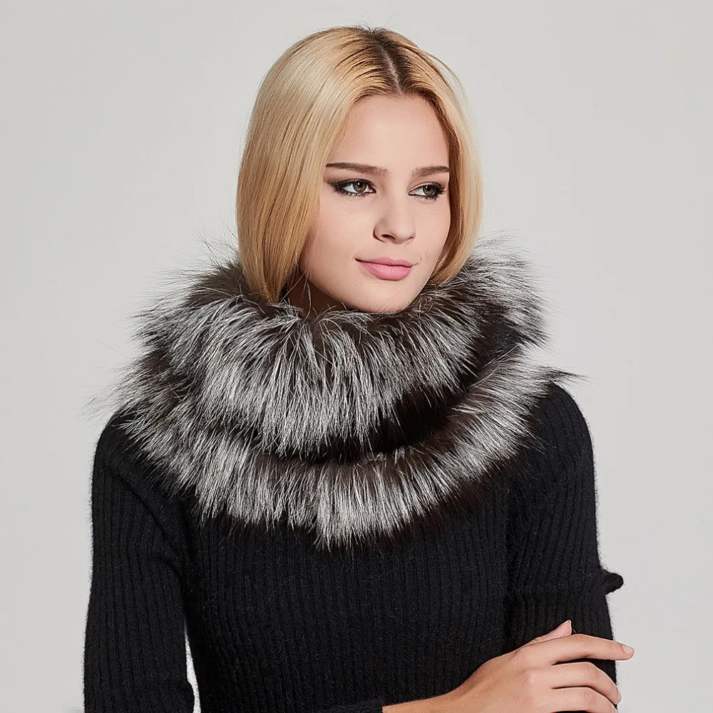 Шарф из натурального меха женский шарф настоящего серебристого лисьего