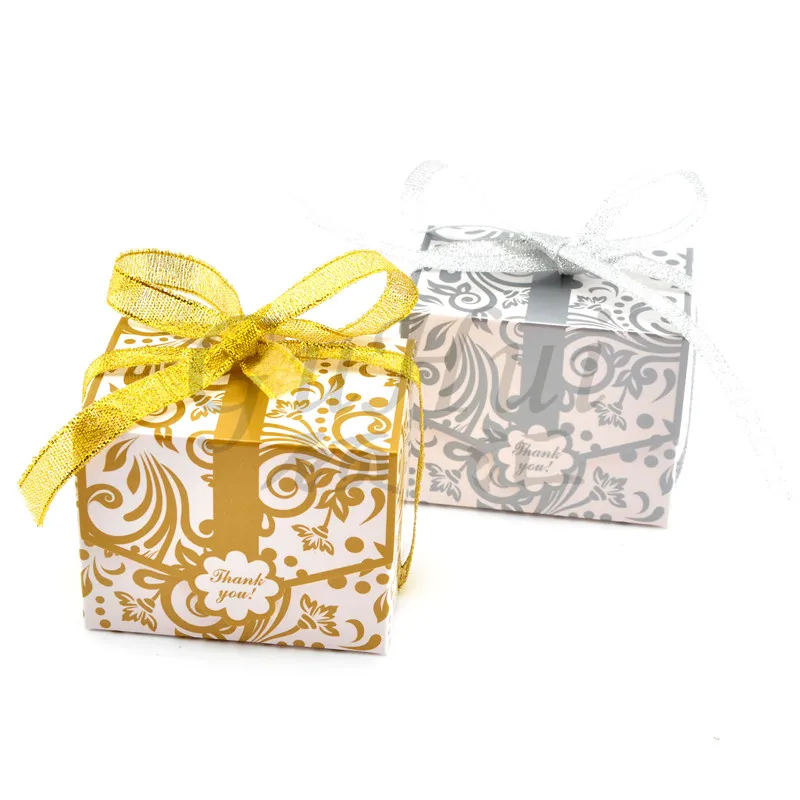 Золотые/Серебристые коробки для конфет с цветочным узором бумажная коробка