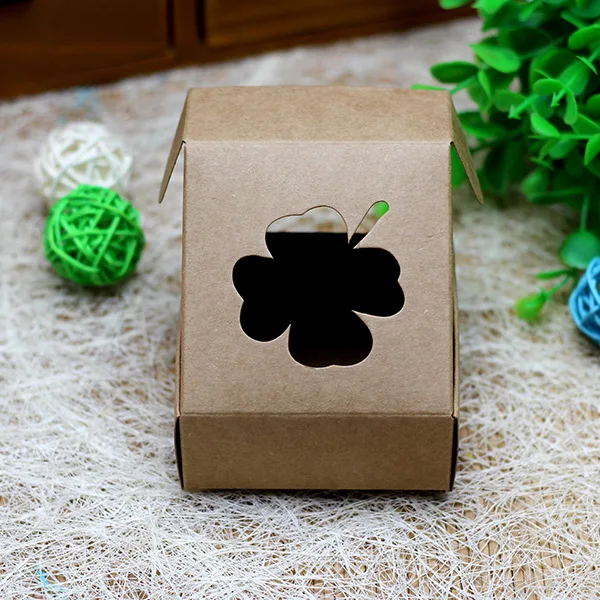 Free Shipping 6.5*6.5*3cm Four Leaf Clover Hollow Out Brown Kraft Paper Party Festival Gift Craft Handmade Soap Package Pack Box | Дом и сад
