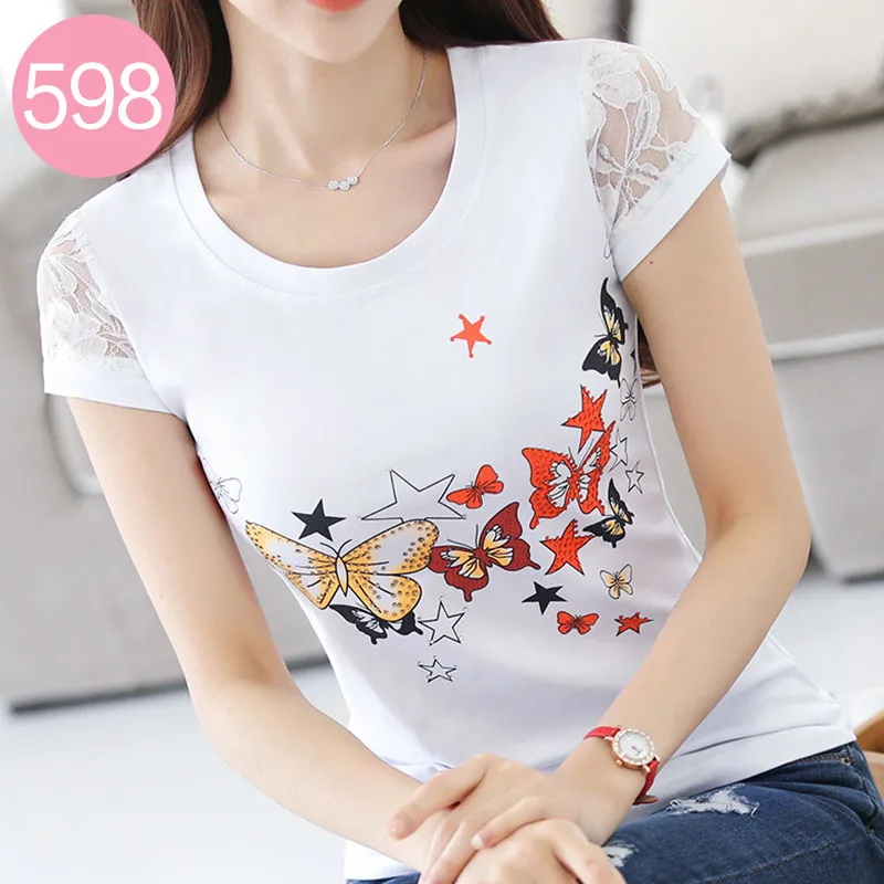 Poleras де Mujer Moda 2019 Винтажная Футболка Femme Стразы для женщин хлопковая футболка в