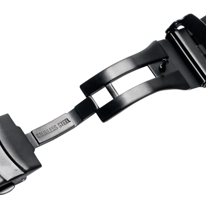 22mm 20mm Silver/Black Stainless Steel Solid Link Watch Band Strap Folding Clasp with Safety Men Replacement Correa De Reloj