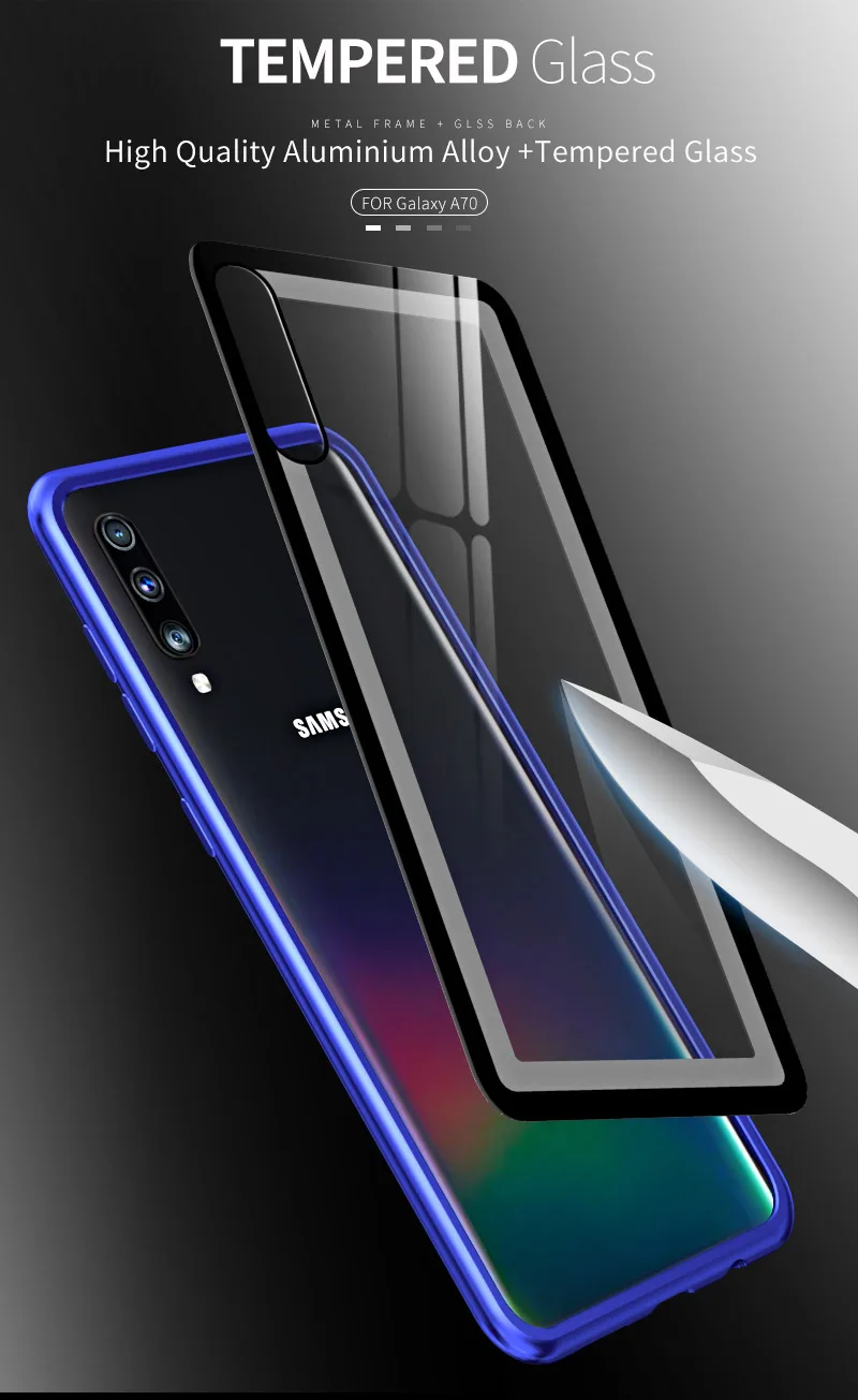 Роскошный металлический бампер для samsung Galaxy A70 чехол алюминиевая рамка с закаленным стеклом задняя крышка чехол для samsung Galaxy A70 чехол