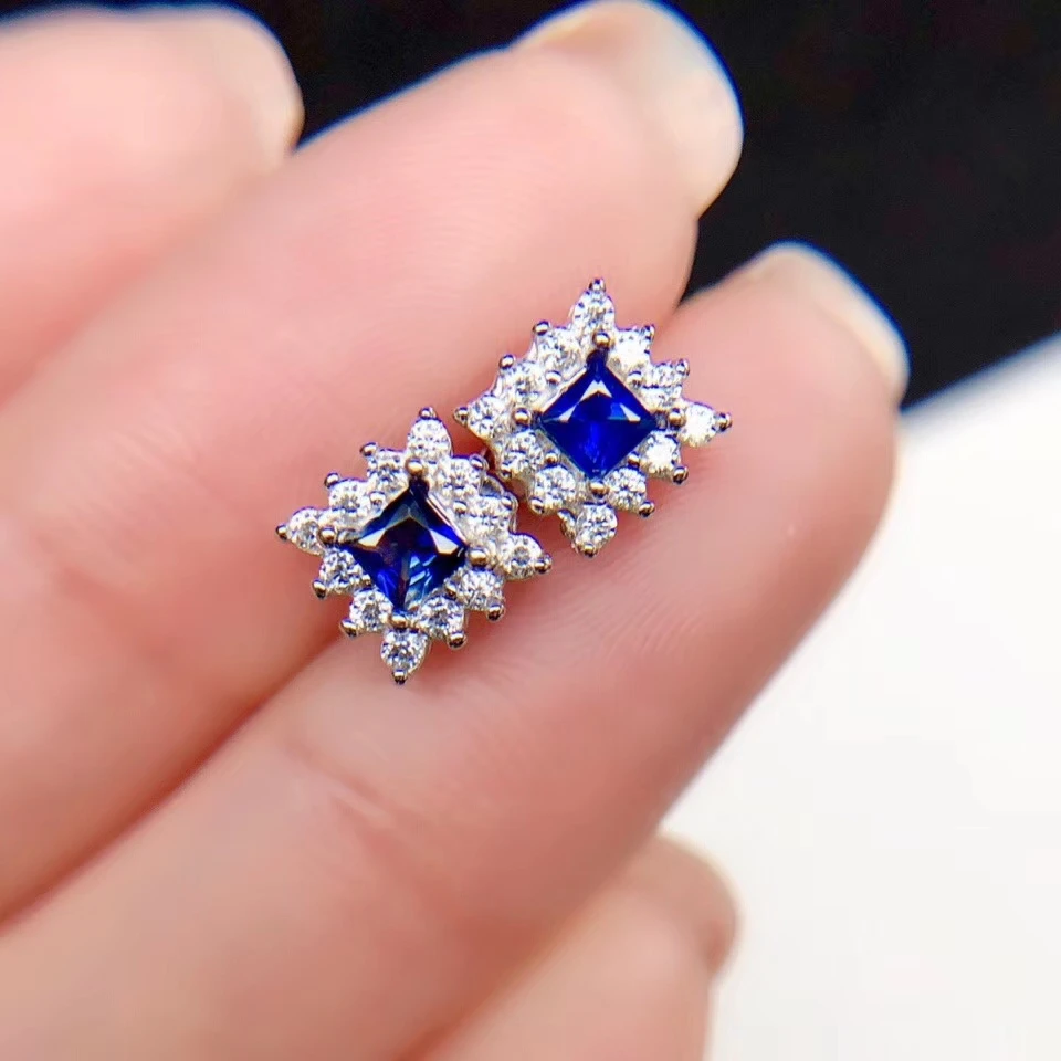 classic sapphire earrings for women fine jewelry natural gem stud earring ocean blue color 925 sterling silver girl party gift