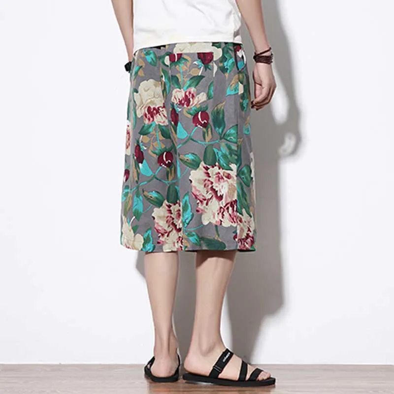 2018 Summer Autumn Cotton Linen Casual Harem Pants Men Baggy Floral Jogger Breathable Calf-Length Trousers 4XL 5XL | Мужская одежда