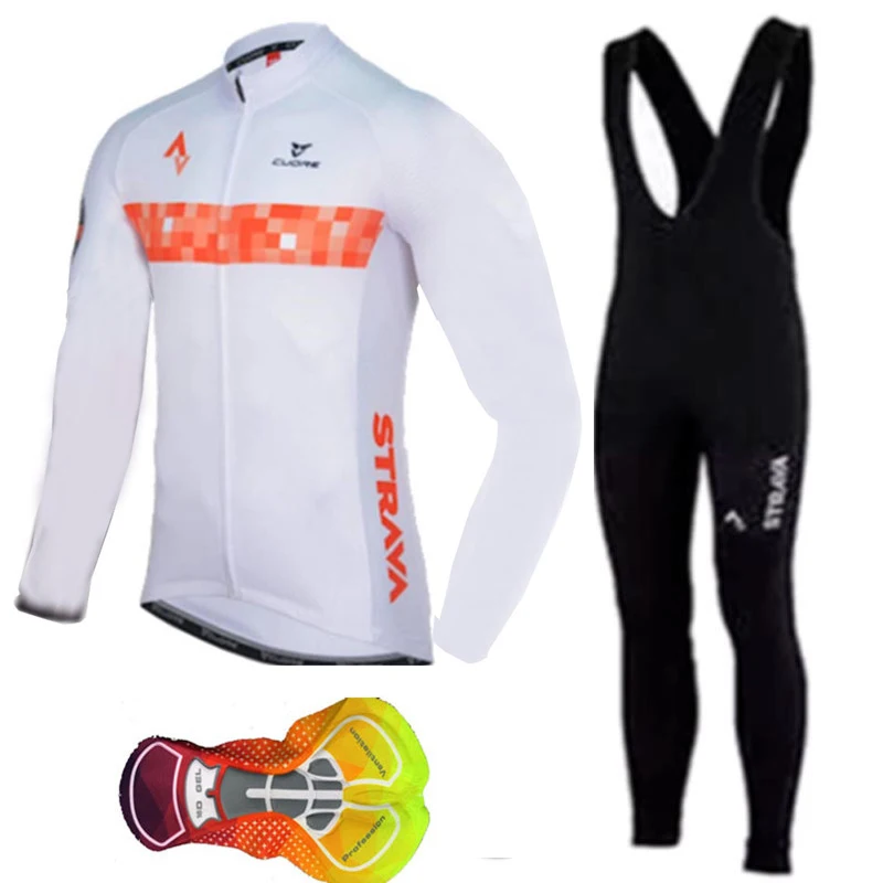 2019 Strava Men's Cycling Jersey Long sleeve set MTB Bike Clothing Maillot Ropa Ciclismo Hombre Bicycle Wear 16D GEL bib pants | Спорт и