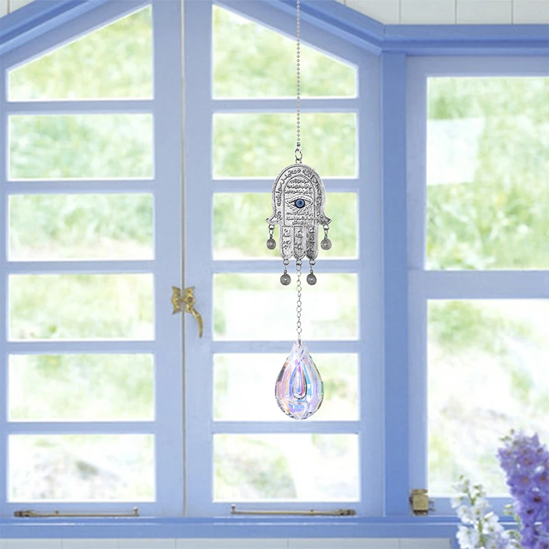 H& D Хамса рука Фатимы турецкий синий сглаза Suncatcher с AB Призма настенный орнамент украшение дома благословение Декор защита