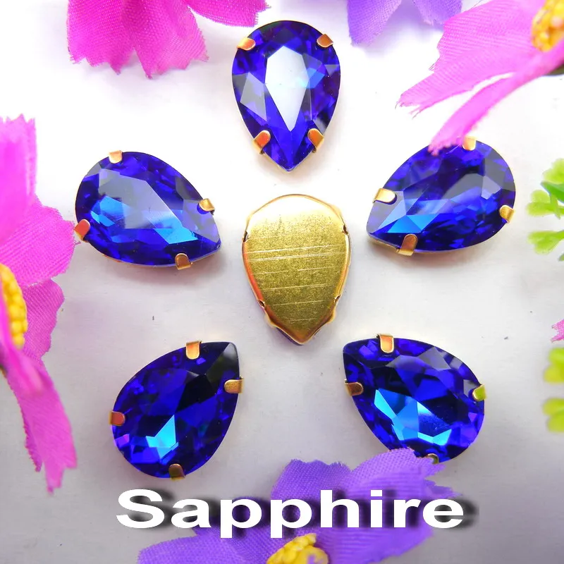 A11 Sapphire Красочные стеклянные хрустальные золотые коготки 7 размеров цвета микс каплевидные капли воды капли пришивные стразы для одежды diy отделка - Цвет: A11 Sapphire