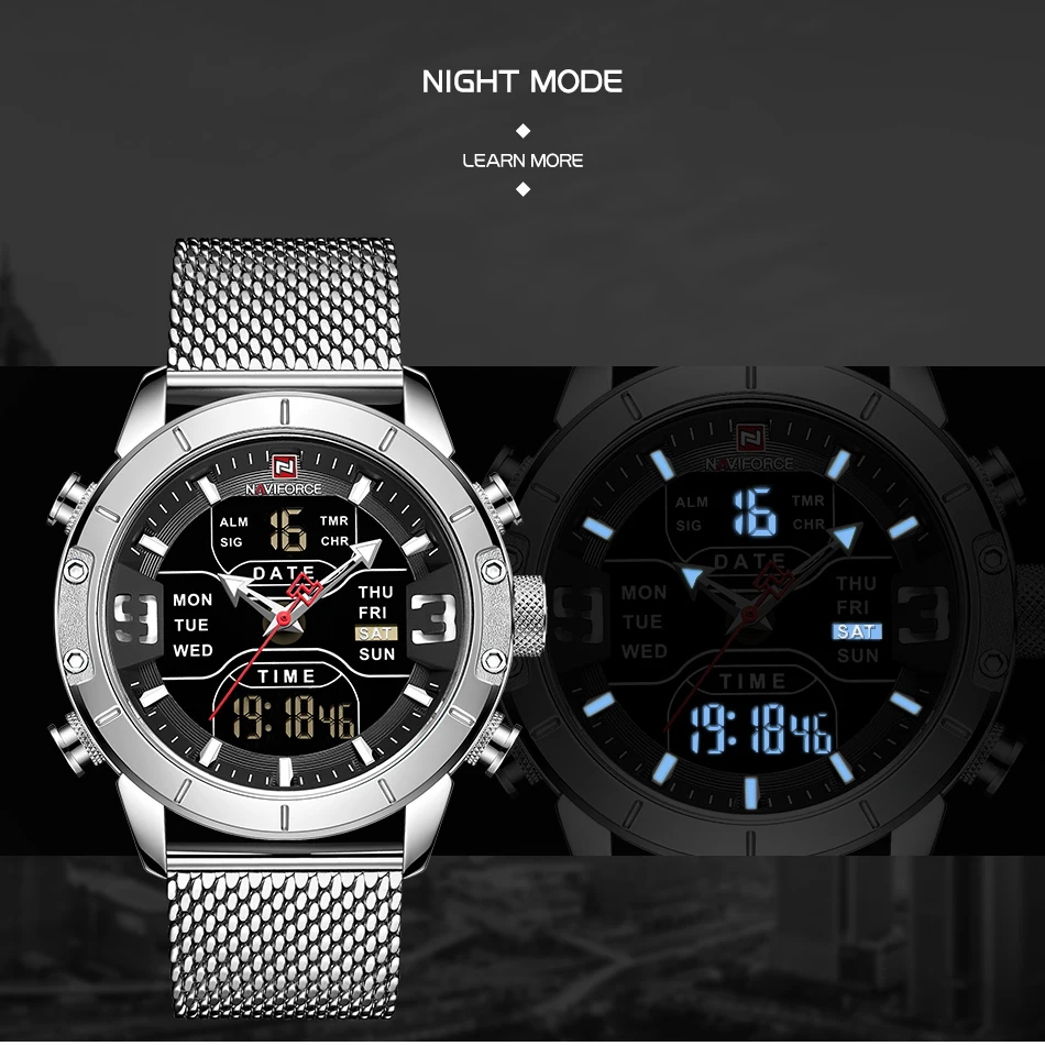 Часы наручные NAVIFORCE Мужские кварцевые Светодиодные роскошные Брендовые