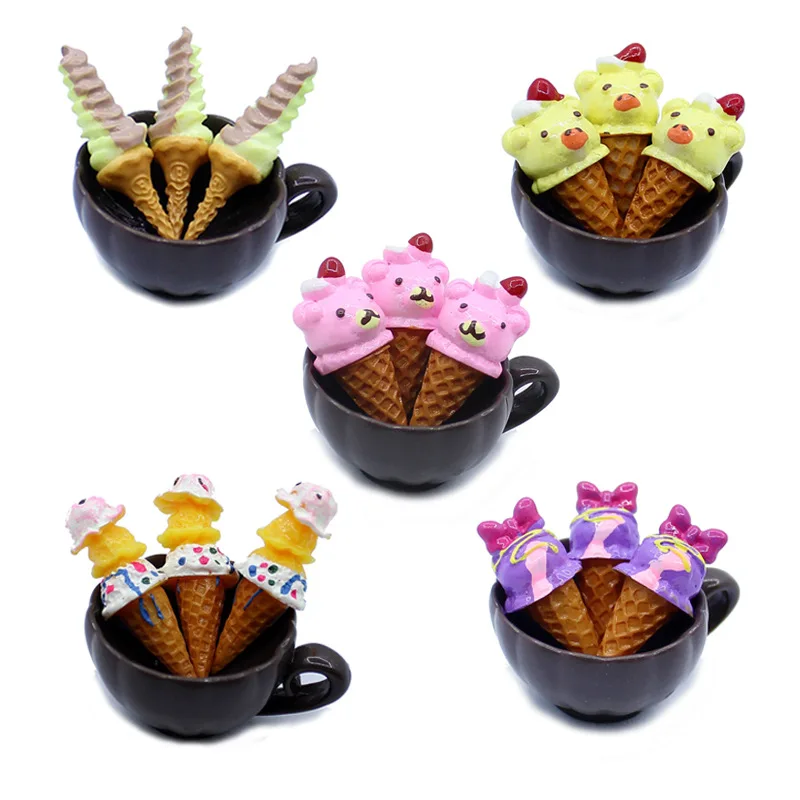 3 шт./лот Kawaii DIY мороженое конус Смола миниатюрное плоские задние кабошоны для
