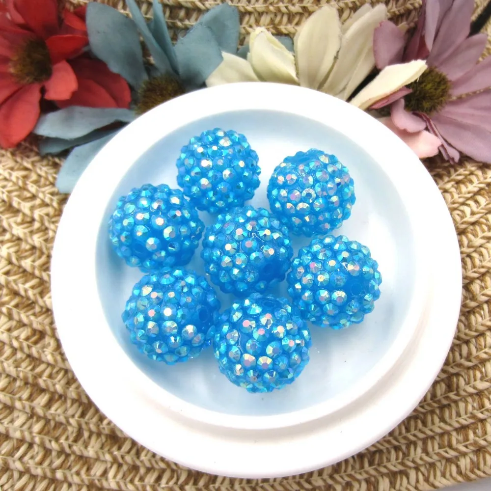 

Гарантия качества, 50 шт в наборе, синий 20 мм Коренастый Смола Стразы шар бусы DIY аксессуары свободные шарики для детей из бисера браслет ювел...