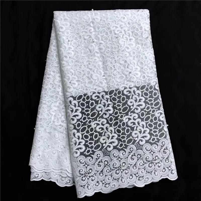 

White Allover Appliques beaded french lace fabric with stones African sewing tulle lace classic and unique