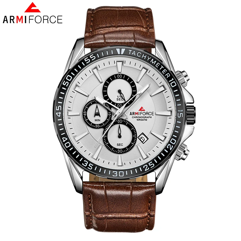 Мужские кварцевые часы ARMIFORCE спортивные из натуральной кожи с секундомером |