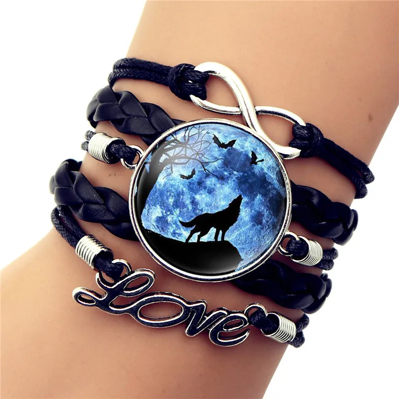 Новинка 2019 Ретро стиль кожаные ювелирные изделия бохо стекло кабошон луна волк