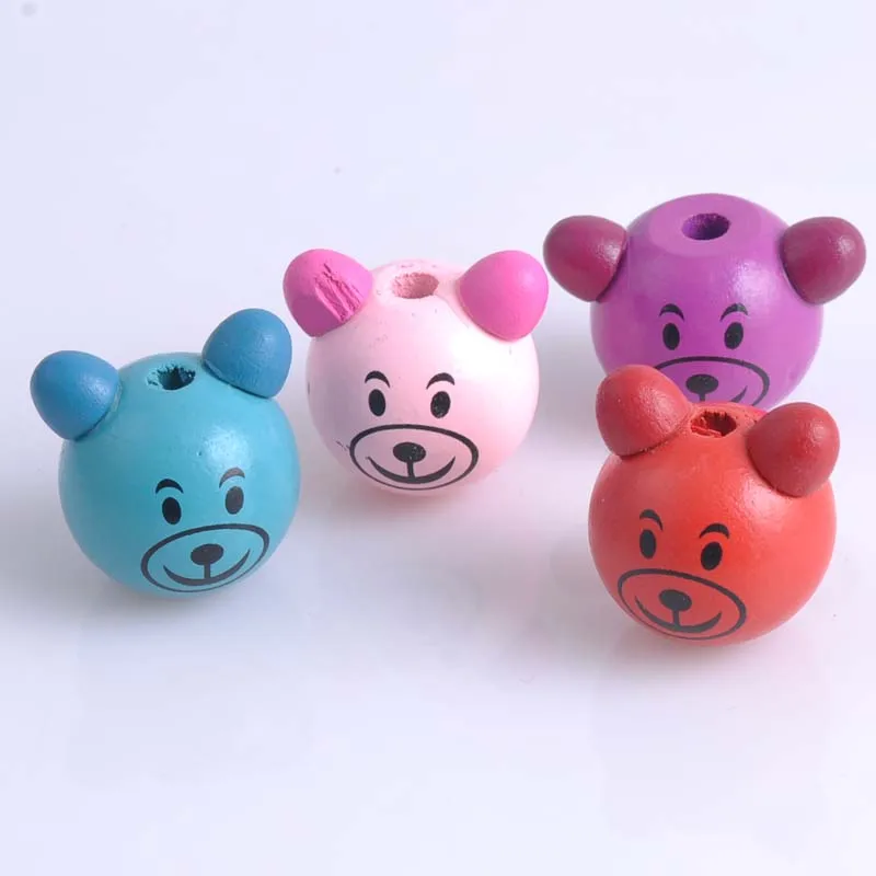 

5 шт., детские деревянные бусины с медведем, 25 х30 мм