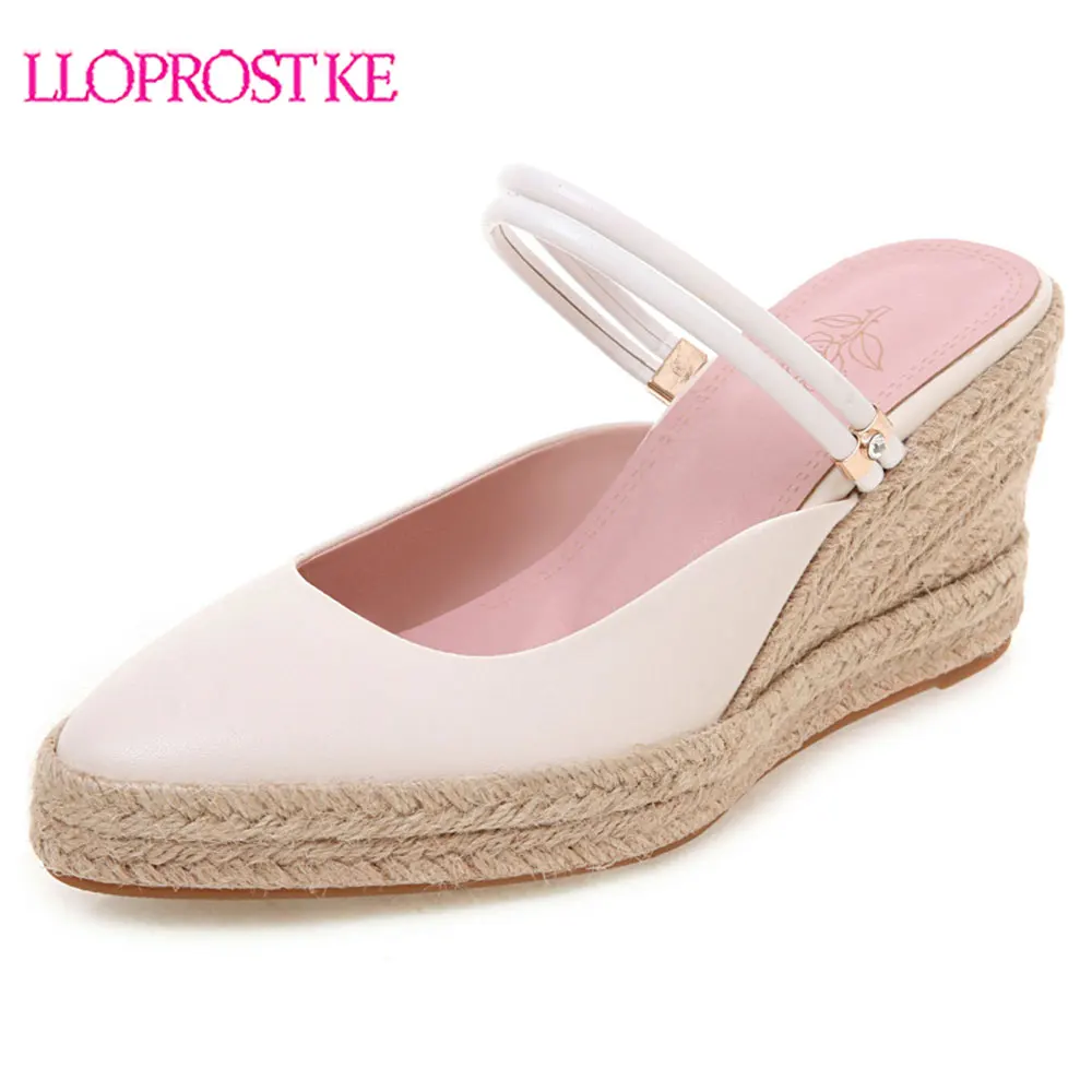 

Lloprost ke woman shoes 2019 summer new concise pointed toe woman Pumps outside high heels platform wedge shoes Size 33-44 H411