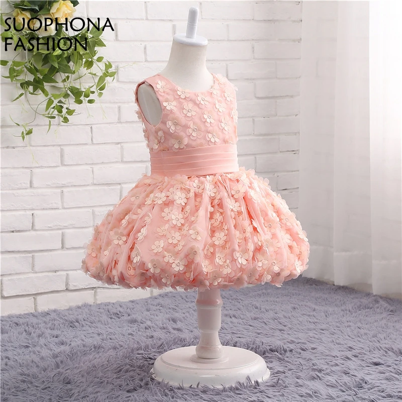 New Arrival Pink 3D flower girl dresses 2 to 10 yard Tea length Vestido de daminha Short dress Plus size | Свадьбы и торжества